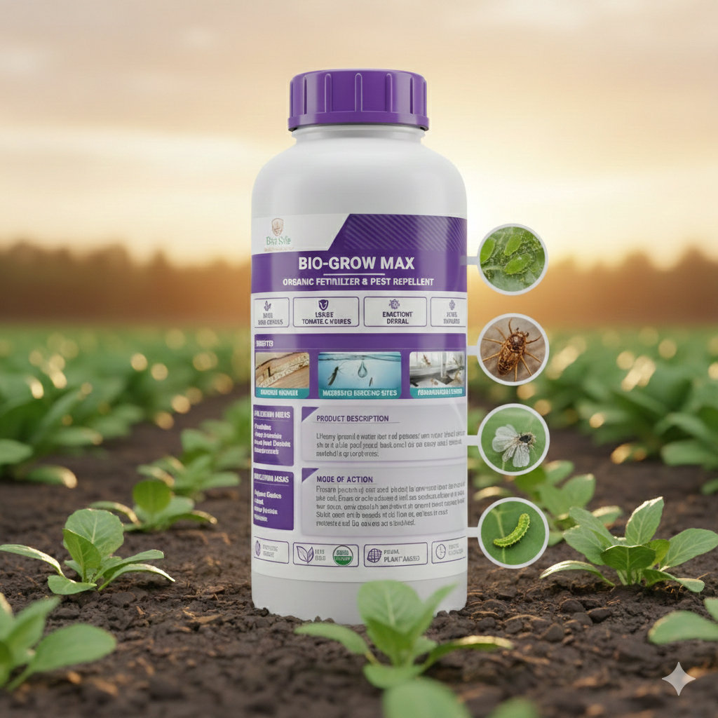 A professional product photograph of a 1-liter bottle of Imidacloprid 35% SC, placed next to a building foundation with termite treatment equipment.