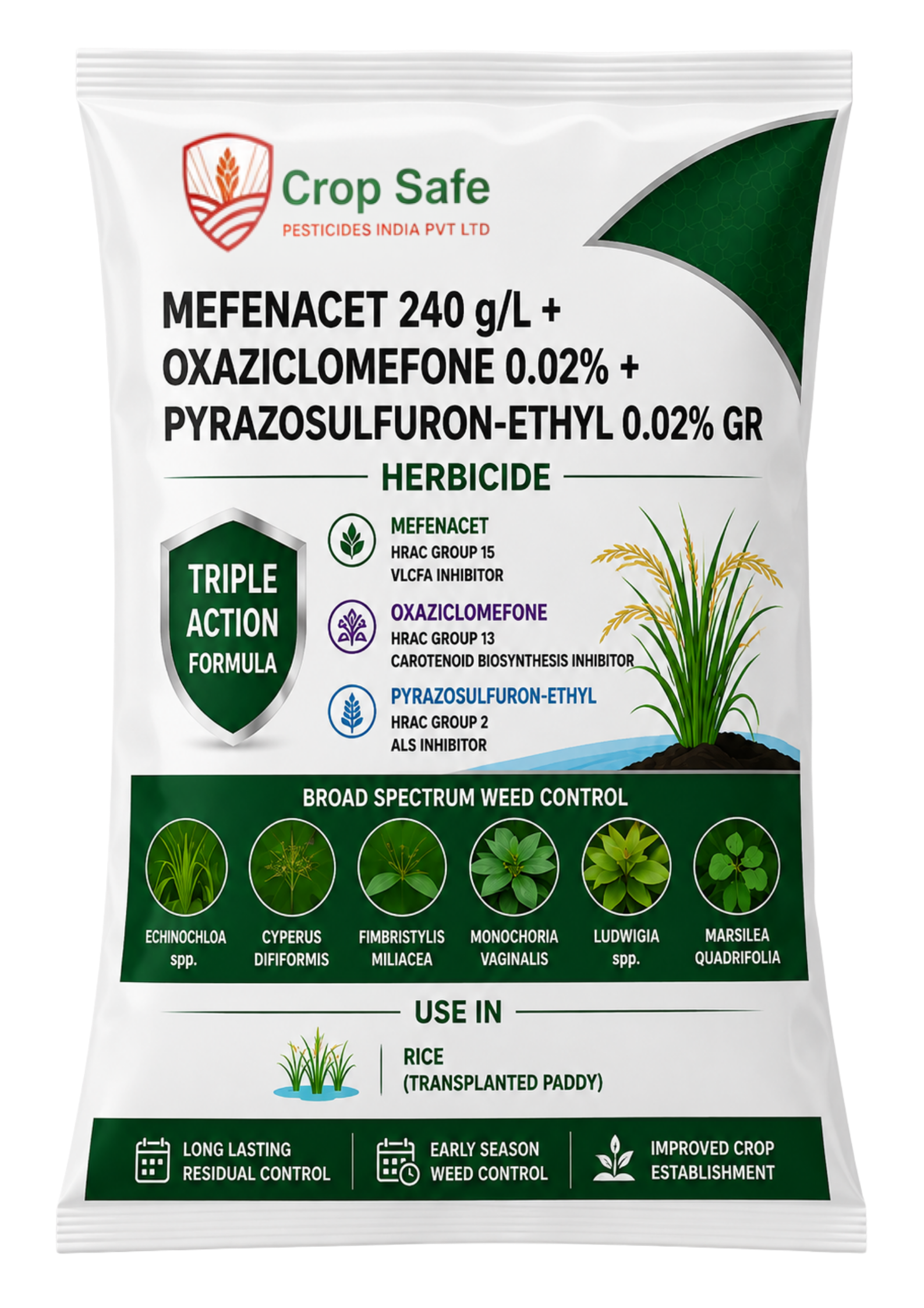 Mefenacet 240 g/L + Oxaziclomefone 0.02% + Pyrazosulfuron-ethyl 0.02% GR