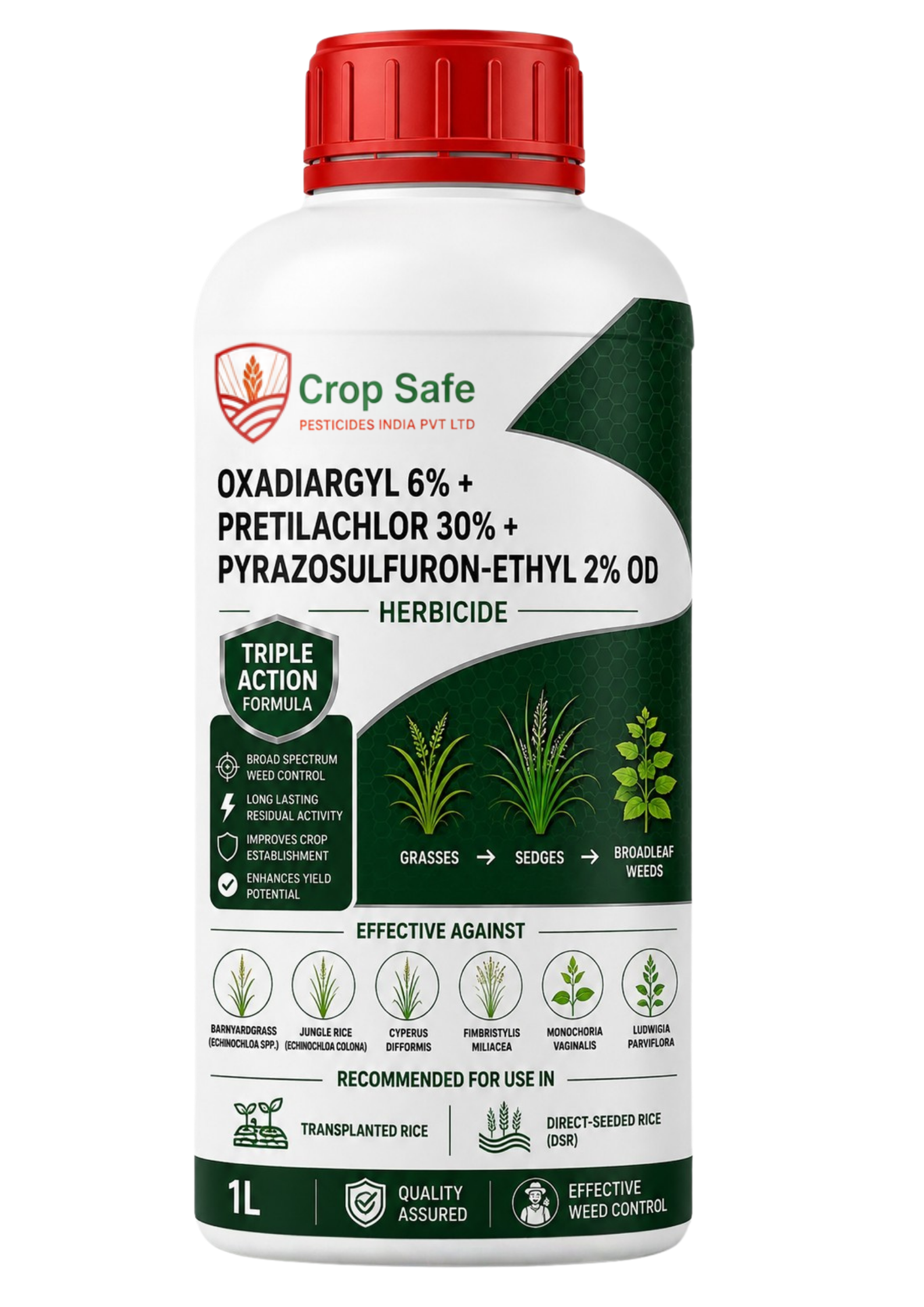 Oxadiargyl 6% + Pretilachlor 30% + Pyrazosulfuron-ethyl 2% OD